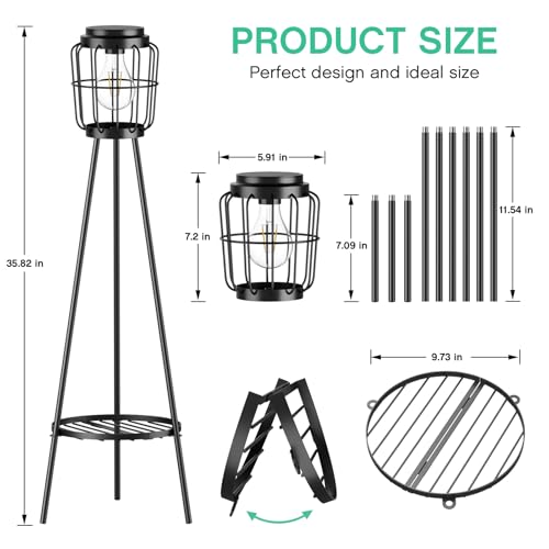 Solar Lights Outdoor with Plant Stands, Metal Tripod Patio Lamp B77585
