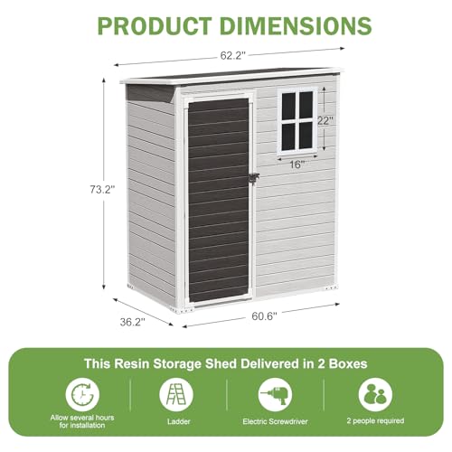 Resin Storage Shed, Waterproof Outdoor Tool Shed with Floor, Double Lockable Doors I89690