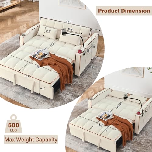 Convertible Sofa Bed, 3 in 1 Velvet Sleeper with Adjustable Backrest, Gray K13376