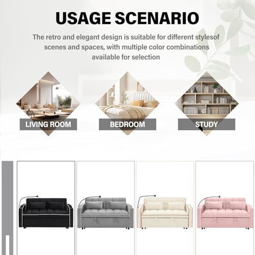 Convertible Sofa Bed, 3 in 1 Velvet Sleeper with Adjustable Backrest, Gray K13376