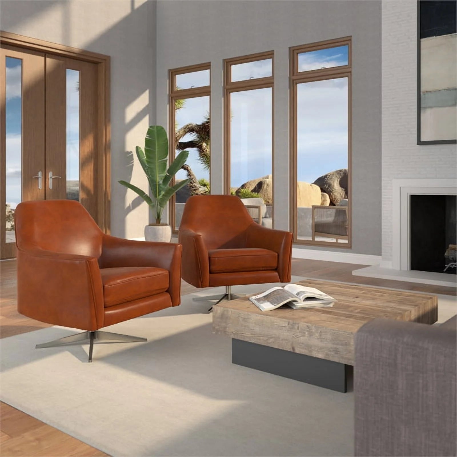 Mid-Century Faux Leather Swivel Armchair H237