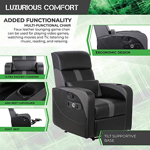 Recliner Gaming Chair with Bluetooth Audio, Headrest Speakers, Footrest and Cupholder M149