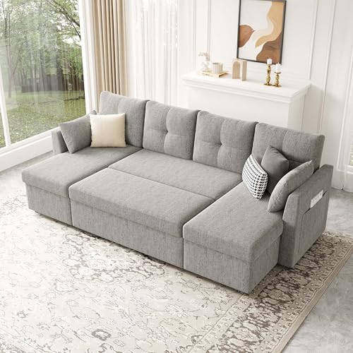 Oversized Sleeper Sofa Couch with Double Storage Chaise, Dark Grey B422253