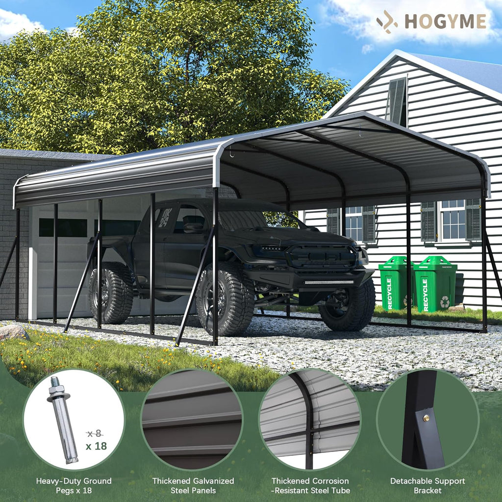 Carport 12x20 FT Heavy Duty Canopy with Galvanized Steel Roof and Enhanced Base X167