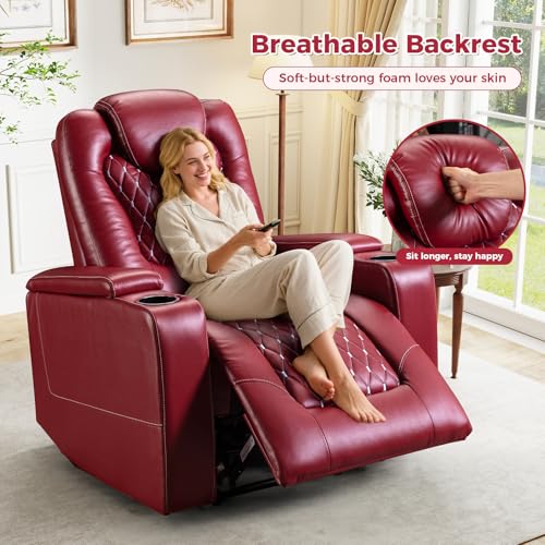 Recliner Chair with USB Ports and Cup Holders, PU Leather, Red F8675