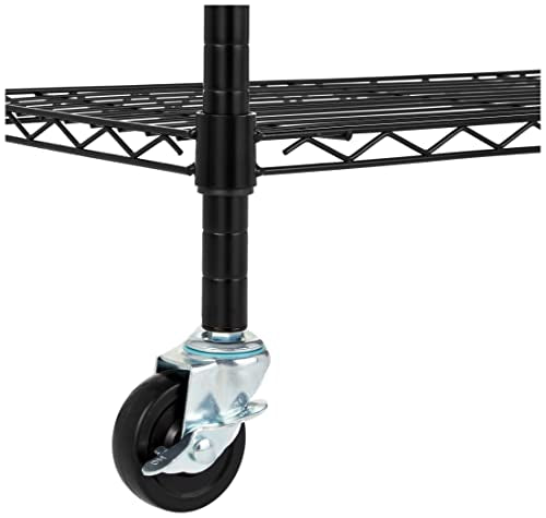 5-Shelf Adjustable Heavy Duty Storage Shelving Unit on Wheel Casters, Metal Wire Rack, Black A697