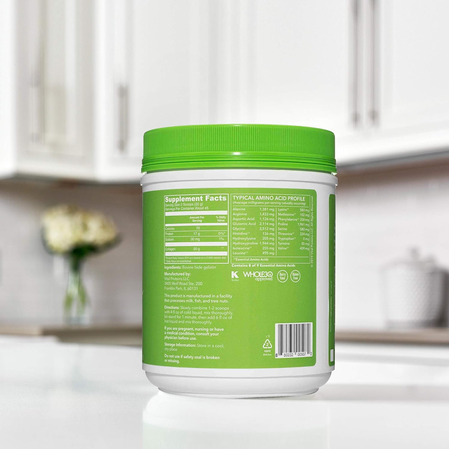 Beef Gelatin Powder, Grass-Fed Collagen Supplement, Non-GMO, Gluten & Dairy Free - 32 oz F845978