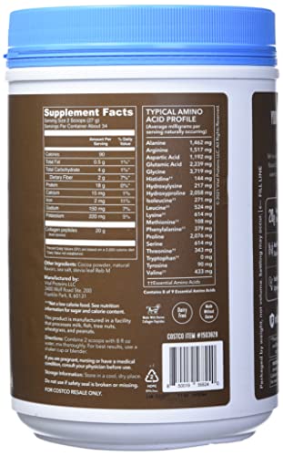 Collagen Peptides Powder, Grass Fed, Gluten Free, Chocolate, 32.56 Oz P11090