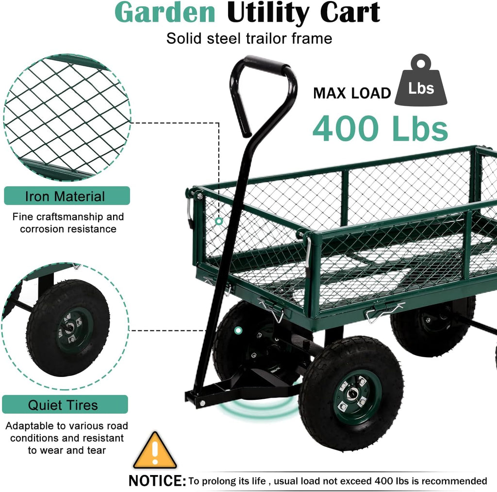 Heavy Duty Mesh Steel Utility Wagon Cart, 400lb Capacity, Folding with Removable Sides L69108