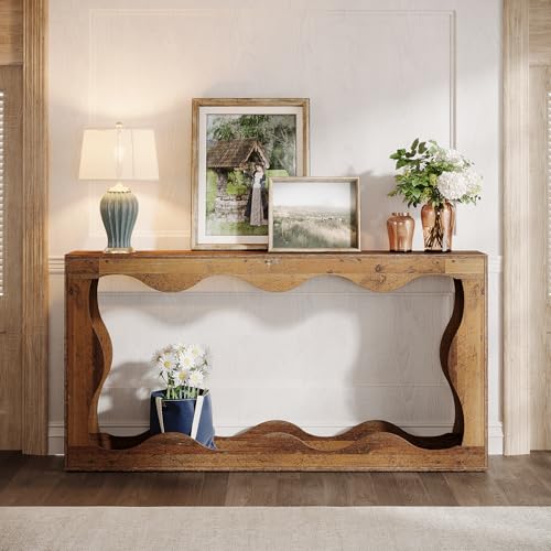 Farmhouse Console Table with Storage, Couch Table Behind Sofa, Narrow Hallway Stand, Brown K521