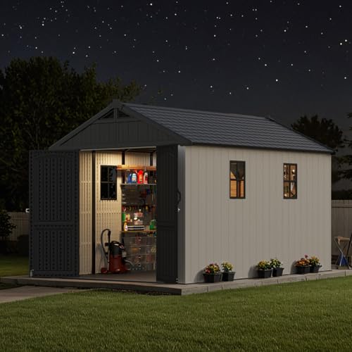 Outdoor Plastic Storage Shed with Floor, Window and Lockable Door A4787