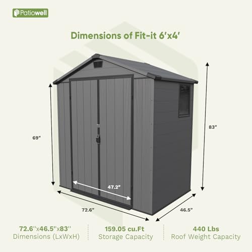 6 x 8 FT Plastic Outdoor Storage Shed with Floor and Lockable Door D7513