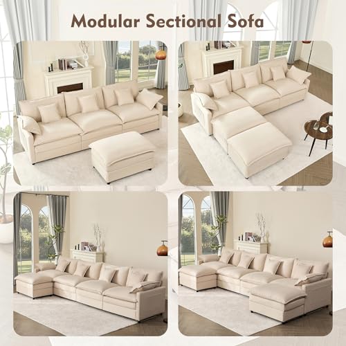 U Shaped Modular Sectional Sofa with Ottoman, Chenille, Black Z16537
