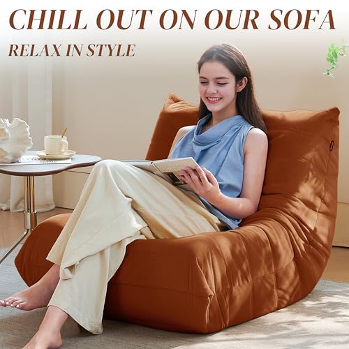 Bean Bag Chair for Adults, Suede & Microfiber Corner Lounge Sofa, 3-Seater, Beige F9802
