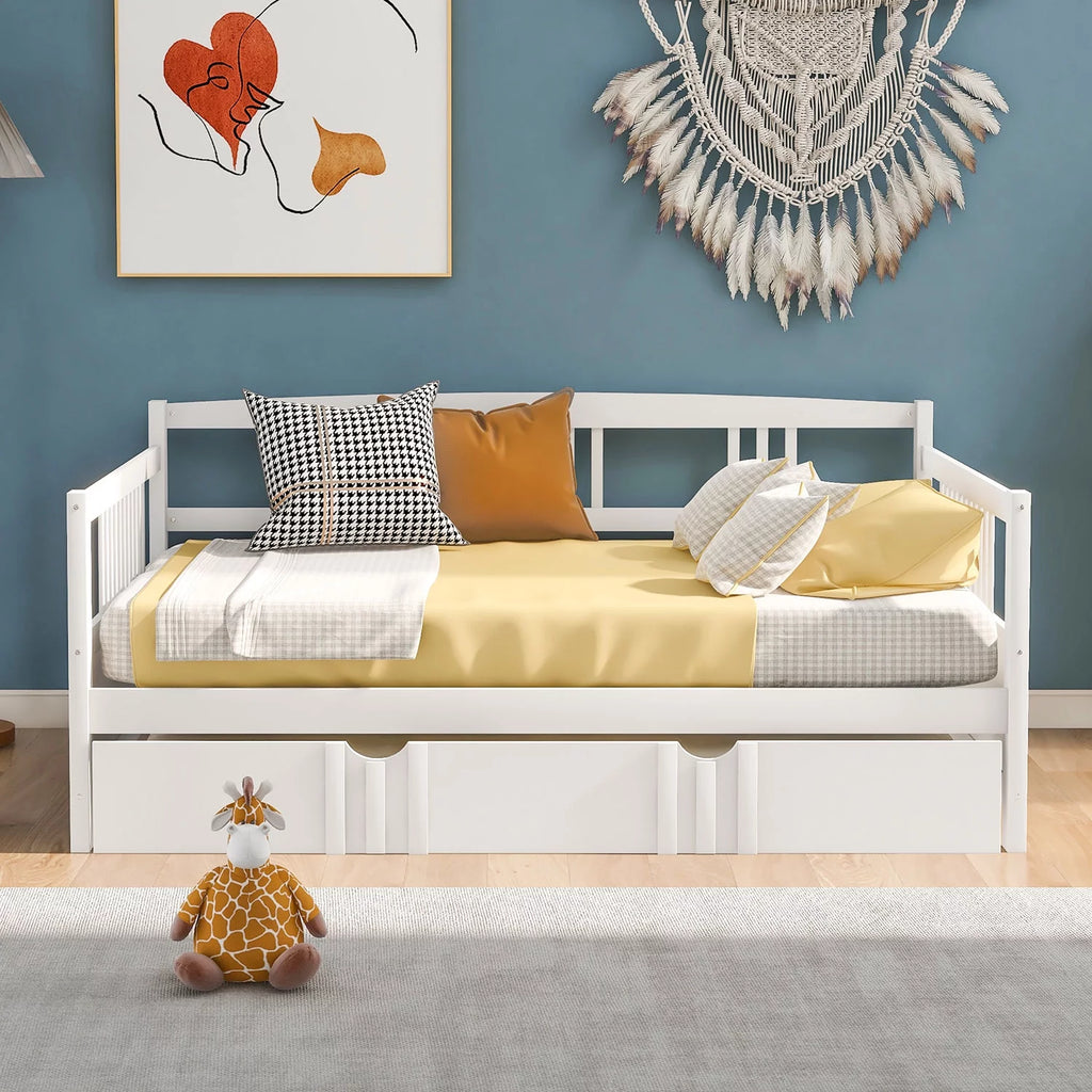 Daybed with Twin Trundle Bed Wood Sofa Bed with Slats Support W338775