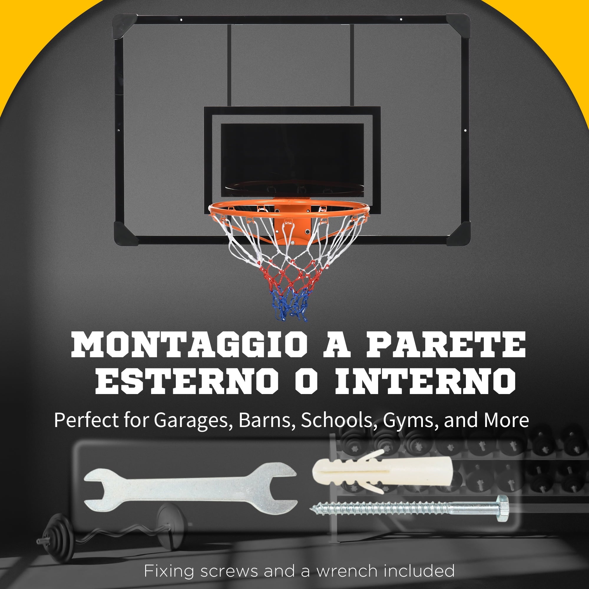 Wall Mounted Basketball Hoop with Shatter Proof Backboard W146