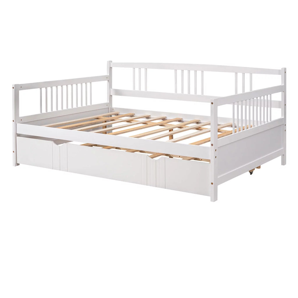 Daybed with Twin Trundle Bed Wood Sofa Bed with Slats Support W338775