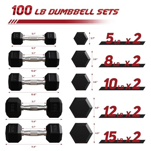 Rubber Coated Hex Dumbbell Set with Storage Rack T1246