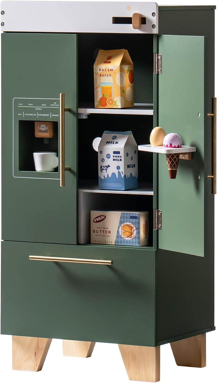 Wooden Toy Fridge Play Kitchen Set with Accessories for Kids Pretend Play N8559