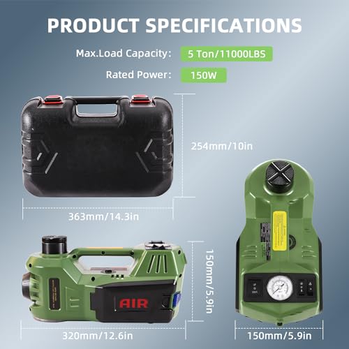 Car Jack 5 Ton 12V Portable Hydraulic Vehicle Lift with Inflator Pump P51948