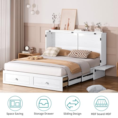 Queen Cabinet Cube Chest Bed with Tri-fold Mattress and Charging Station X329