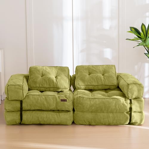 Folding Sofa Bed, L-Shaped Convertible Sleeper Couch with Armrest and Pillow, Dark Grey M375676