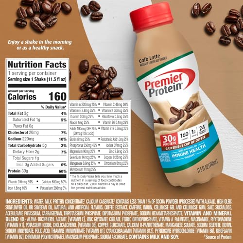 Café Latte Protein Shake, 30g Protein, 1g Sugar, 11.5 fl oz, 12 Pack W5537