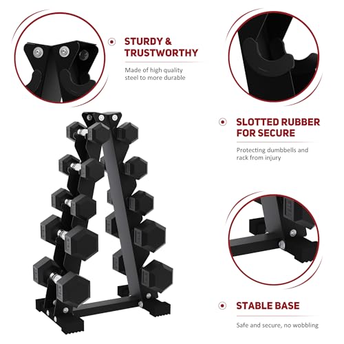 Rubber Coated Hex Dumbbell Set with Storage Rack T1246