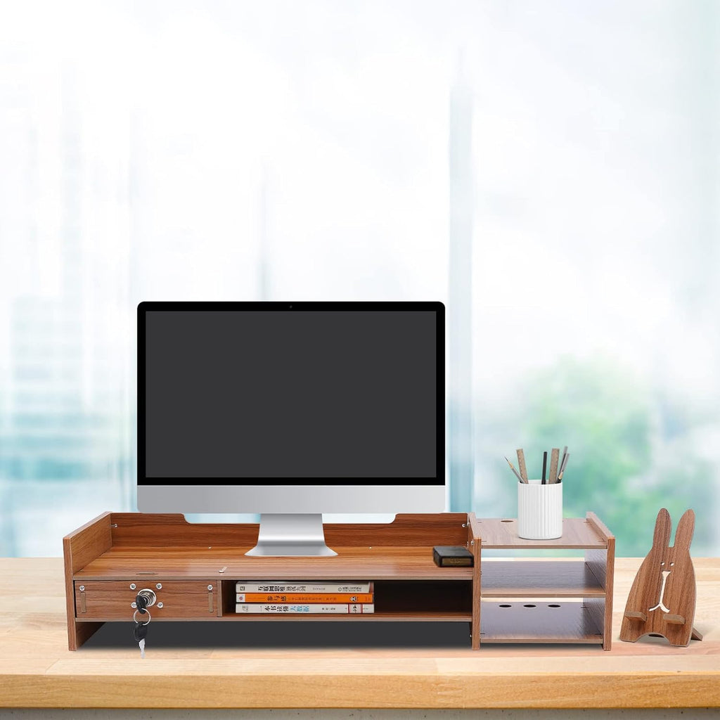 Wood Monitor Stand with Storage Drawers for Laptop and Desk K64827