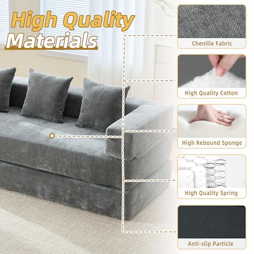 Corduroy Convertible Sleeper Sofa Bed with Pillow, Beige O72530