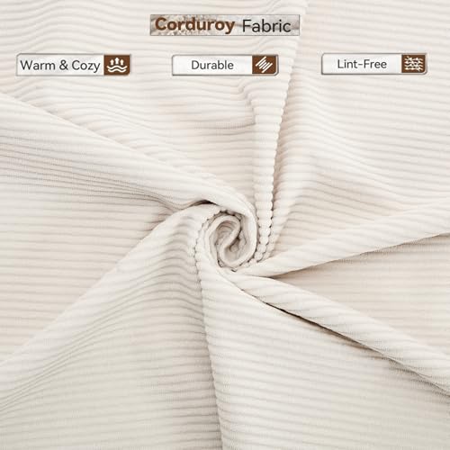 Corduroy Convertible Sleeper Sofa Bed with Pillow, Beige O72530
