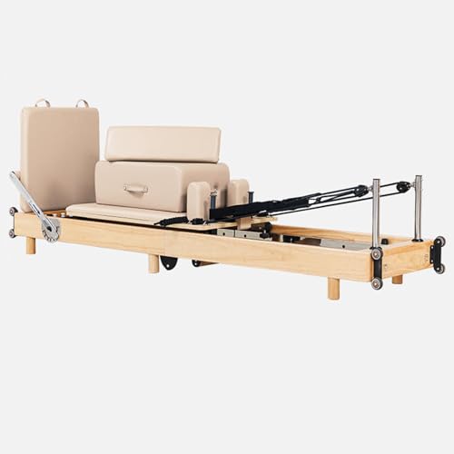 Pilates Bed Exercise Strength Training Foldable Reformer Equipment for Studio Home Gym Yoga Workout Mute Pilates Chair，coffee color…