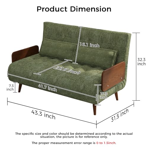 Convertible Chair Bed Sleeper for Adults, Linen with Wooden Arms & Pillows, Foldable Single Futon Sofa Bed Q683821