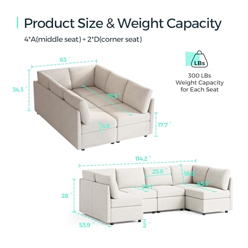Modular Sectional Sofa with Storage, U Shaped Couch, Blue Y4358