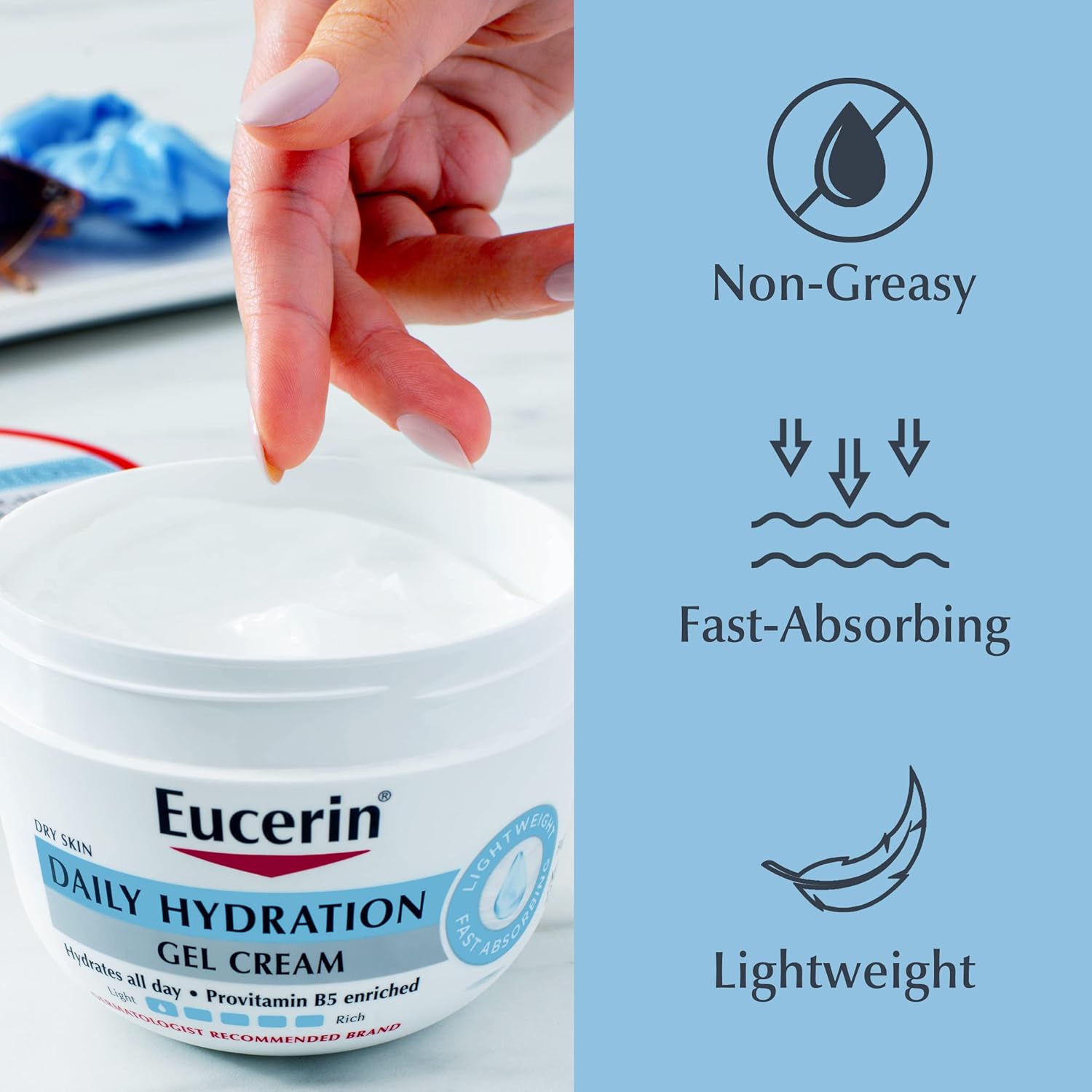 Daily Hydration Gel Cream, Fragrance Free Body Moisturizer for Dry Skin, 12 Oz Jar V19039