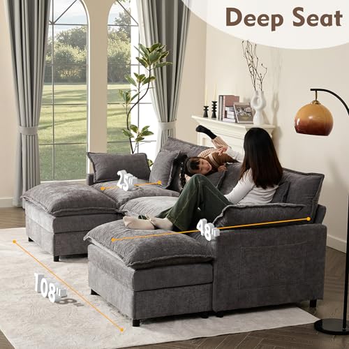 U Shaped Modular Sectional Sofa with Ottoman, Chenille, Black Z16537