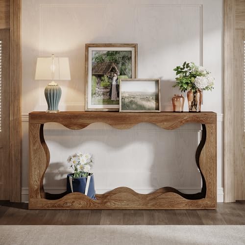Farmhouse Console Table with Storage, Couch Table Behind Sofa, Narrow Hallway Stand, Brown K521