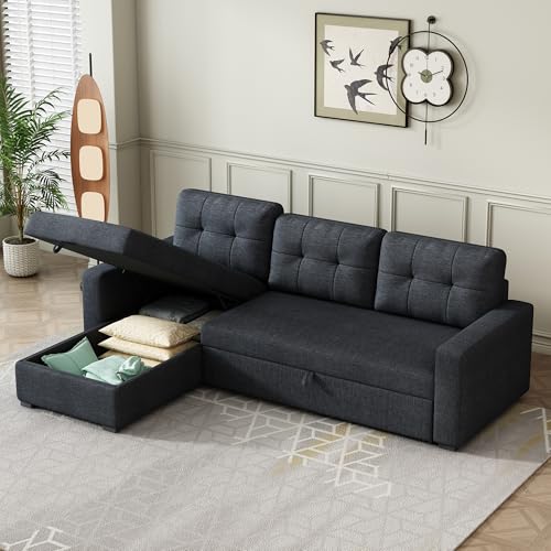L-Shape Reversible Sectional Sleeper Sofa Bed with Storage Chaise L16844