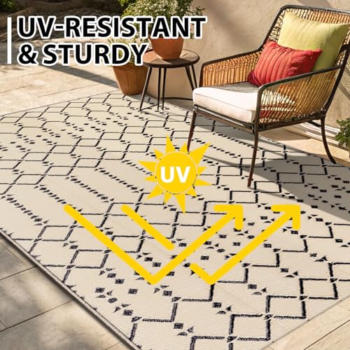 Waterproof Outdoor Rug 5x8 ft, Reversible Plastic Straw Patio Mat Z2613