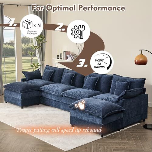 U Shaped Modular Sectional Sofa with Ottoman, Chenille, Black Z16537