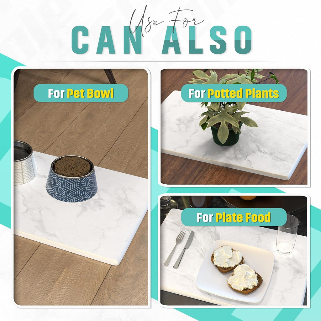 Stone Dish Drying Mat for Kitchen Counter, Absorbent Quick Drying, Non-Slip, White O8464