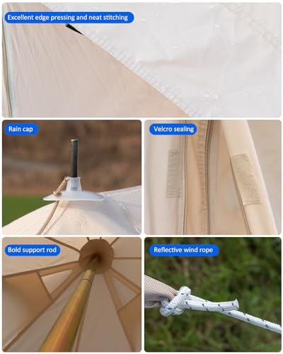 Canvas Bell Tent with 2 Stove Jacks for Family Camping H997845