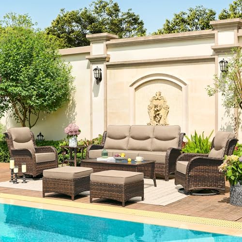 Outdoor Wicker Conversation Set with Cushions, 7 Pieces P4930