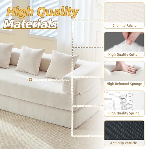 Corduroy Convertible Sleeper Sofa Bed with Pillow, Beige O72530