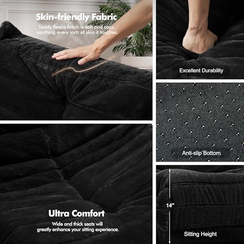 Bean Bag Chair for Adults with Memory Foam, Black Plush X409228