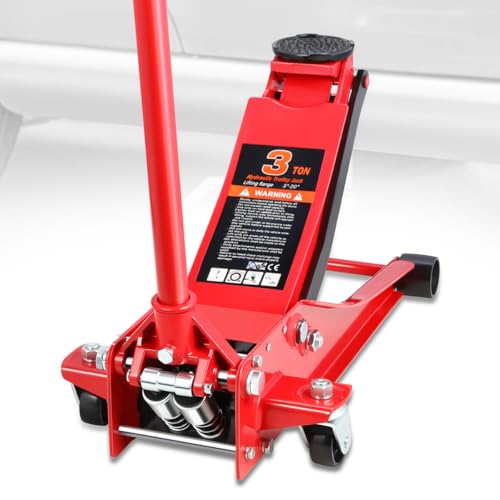 4 Ton Low Profile Floor Jack, Heavy Duty Steel Hydraulic with Dual Pistons Quick Lift Pump P3195