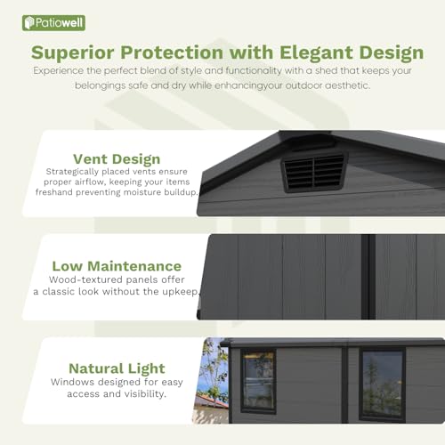 6 x 8 FT Plastic Outdoor Storage Shed with Floor and Lockable Door D7513