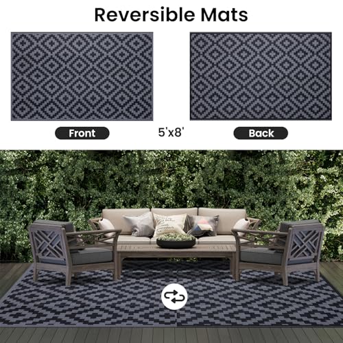 Waterproof Outdoor Rug 5x8 ft, Reversible Plastic Straw Patio Mat Z2613