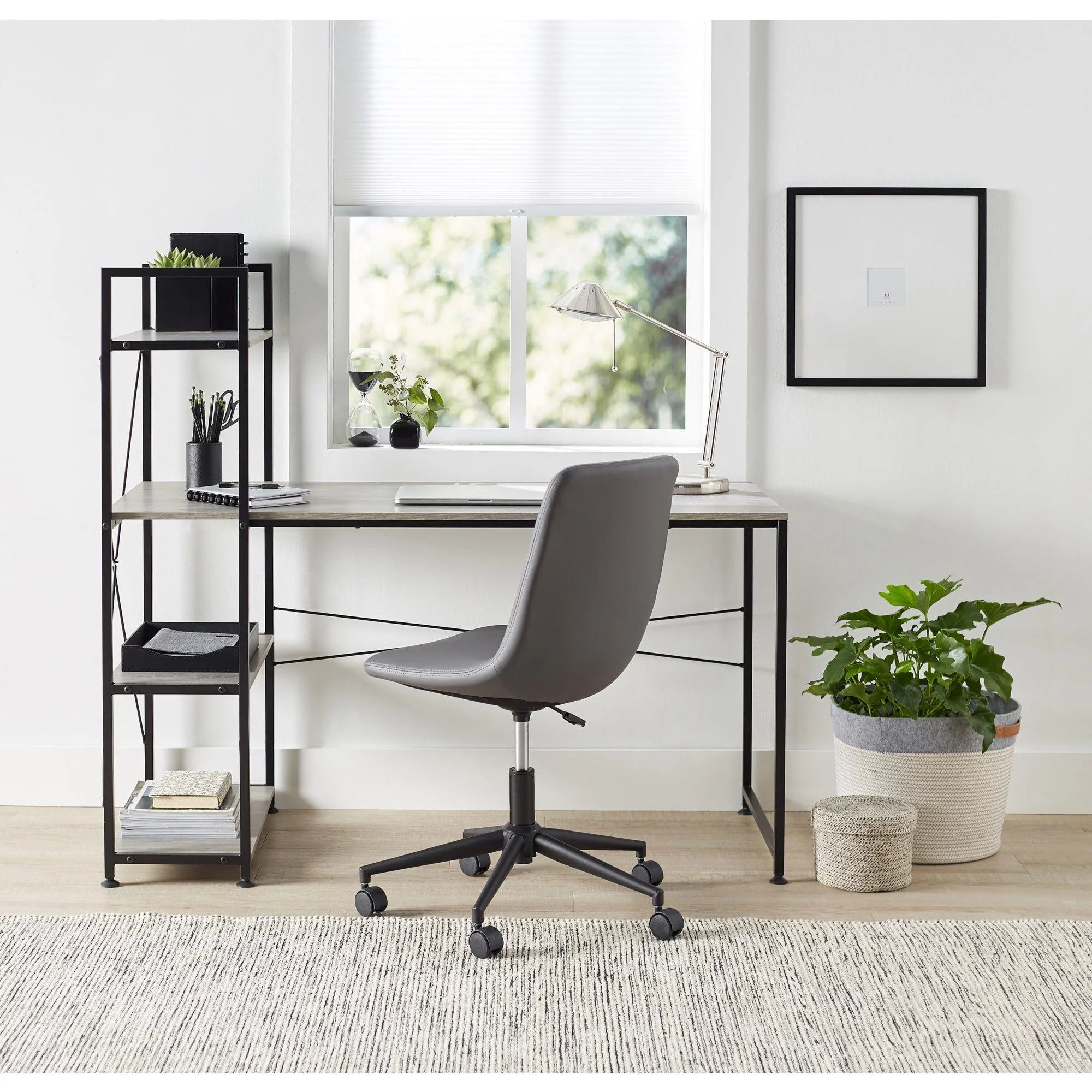 Computer Desk with Storage Shelves, Gray T136051