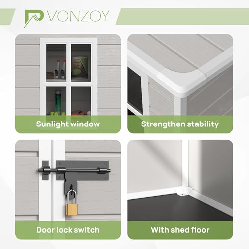 Outdoor Storage Shed with Floor, Lockable Door & Window, Waterproof Tool Shed M47080